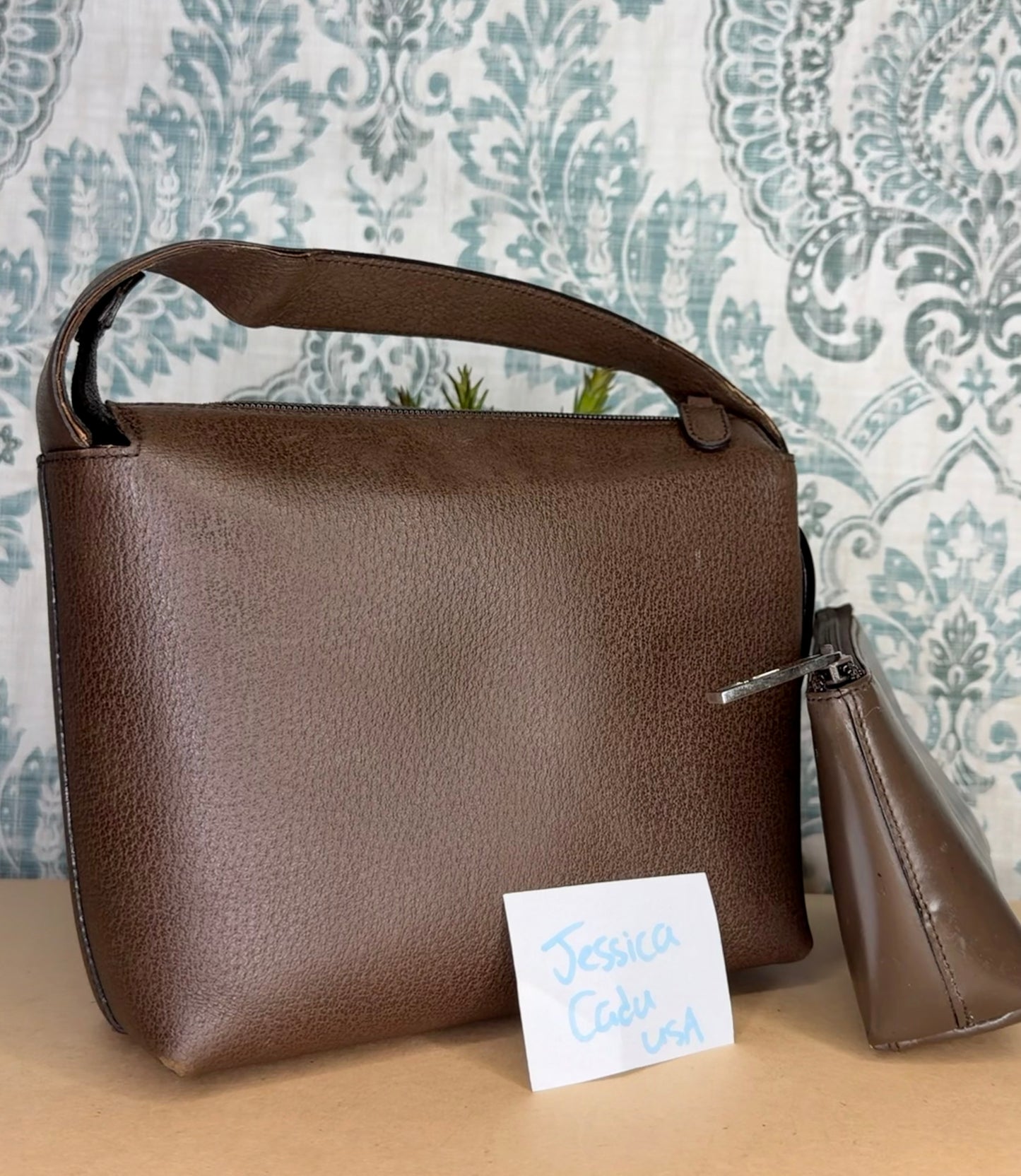 Gucci Vintage Brown Handbag with Pouch