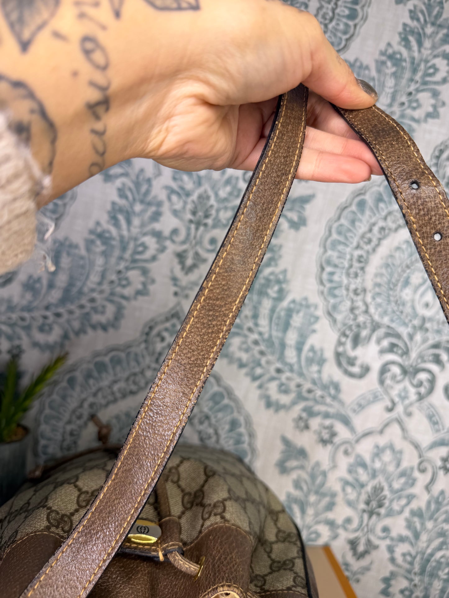 Gucci Canvas Sherry Line Drawstring Bucket Bag