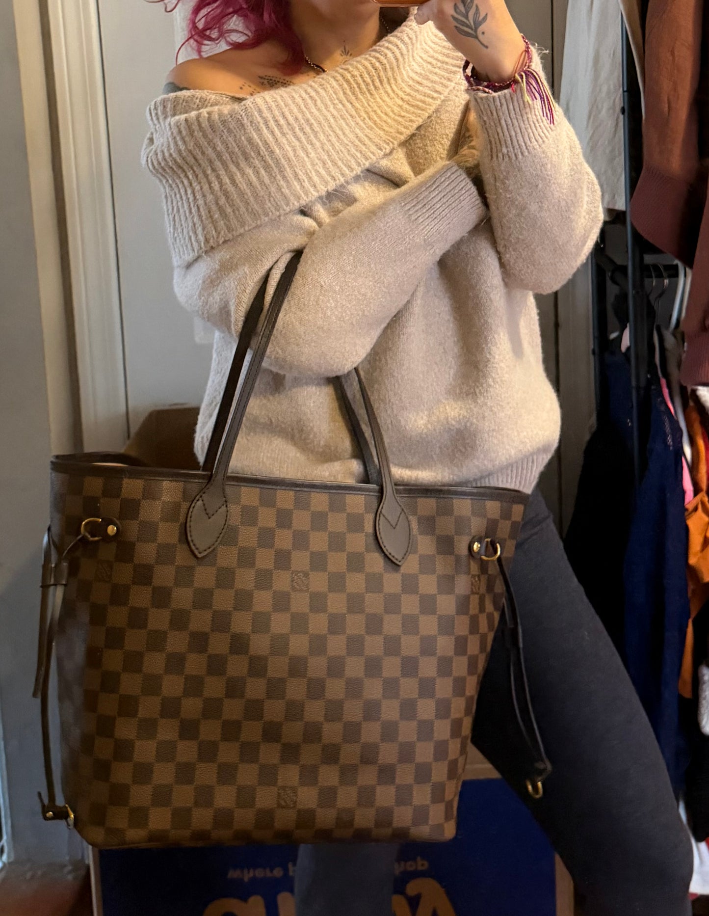 Louis Vuitton Damier Ebene Neverfull MM Rose Ballerine
