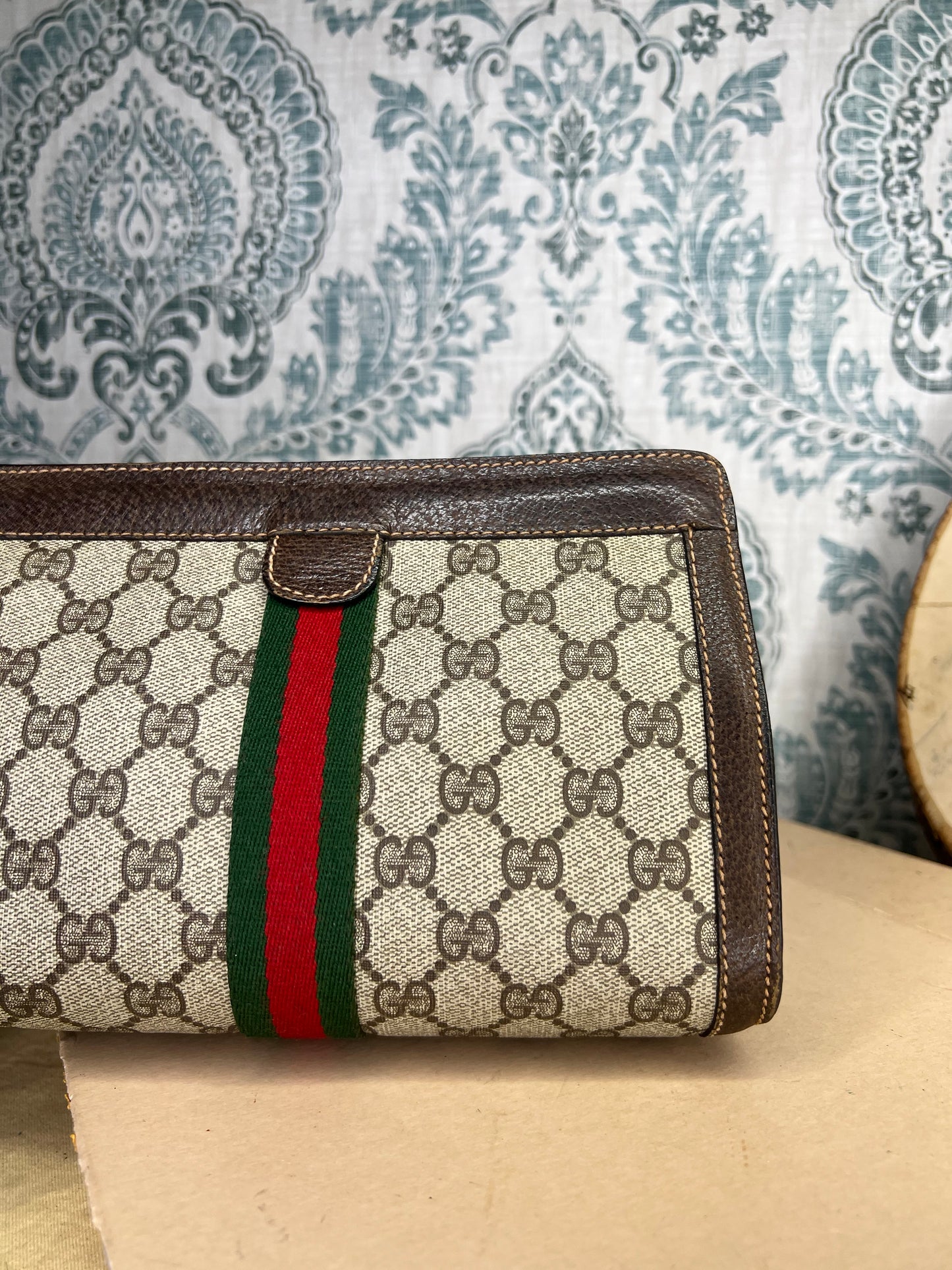 GG Supreme Brown Sherry Line Clutch