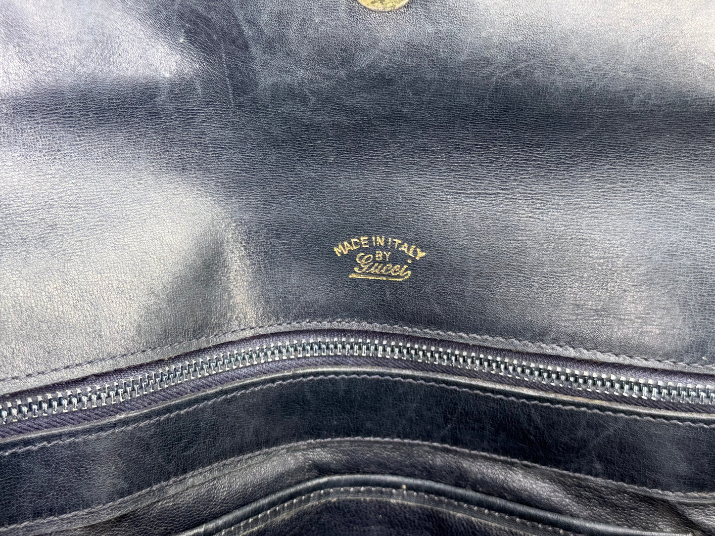 Gucci Navy Vintage Sherry Line Top Handle Bag