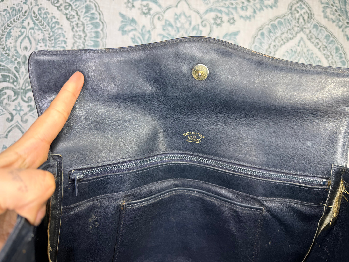 Gucci Navy Vintage Sherry Line Top Handle Bag