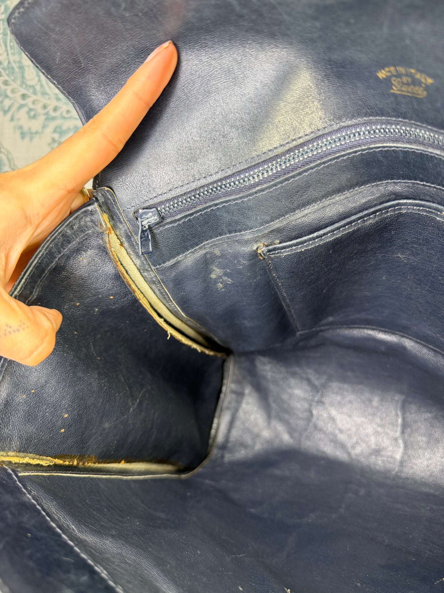 Gucci Navy Vintage Sherry Line Top Handle Bag