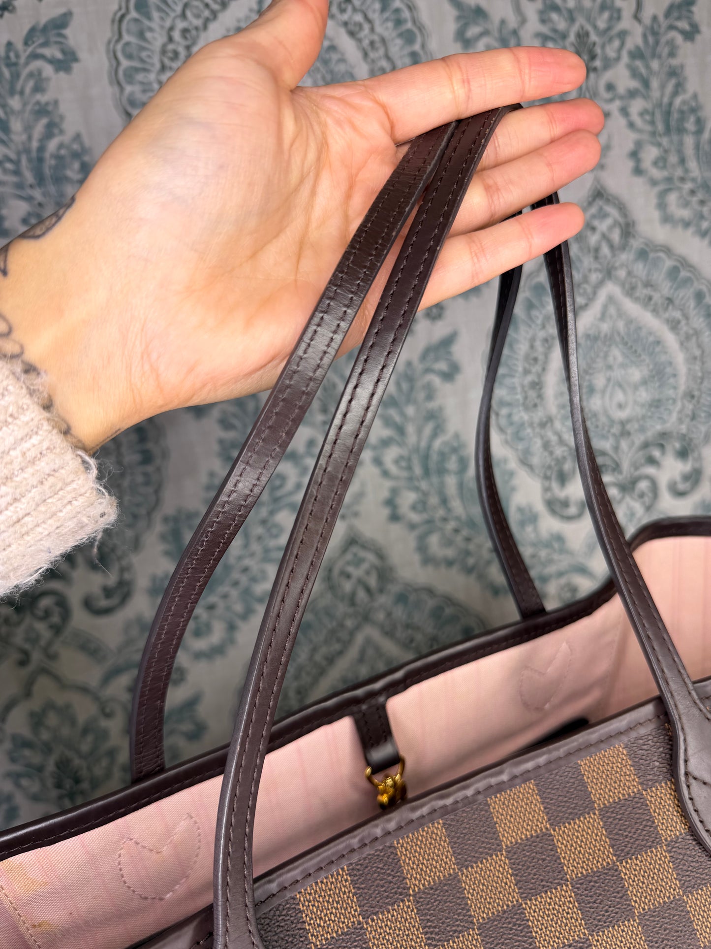 Louis Vuitton Damier Ebene Neverfull MM Rose Ballerine