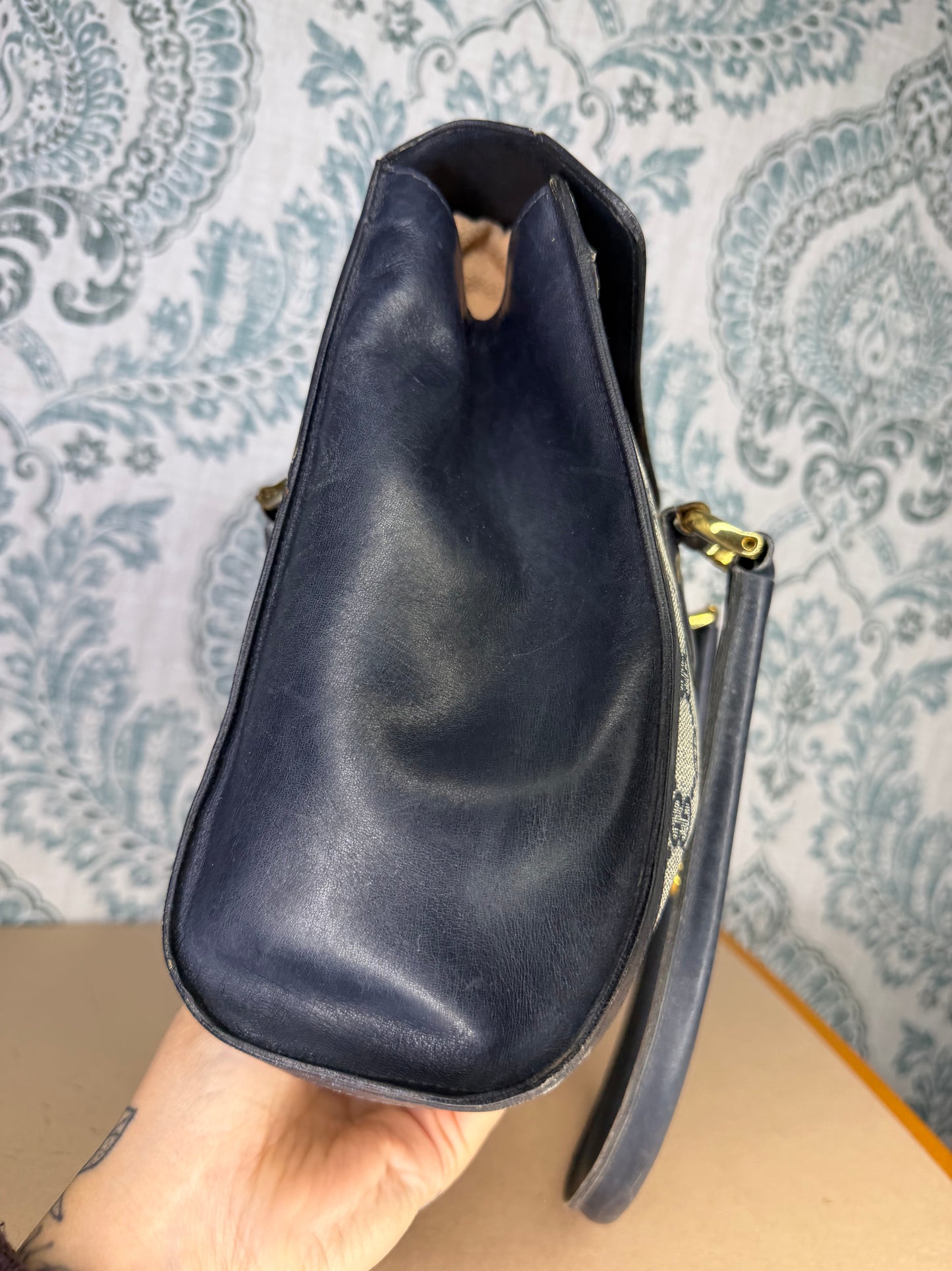 Gucci Navy Vintage Sherry Line Top Handle Bag