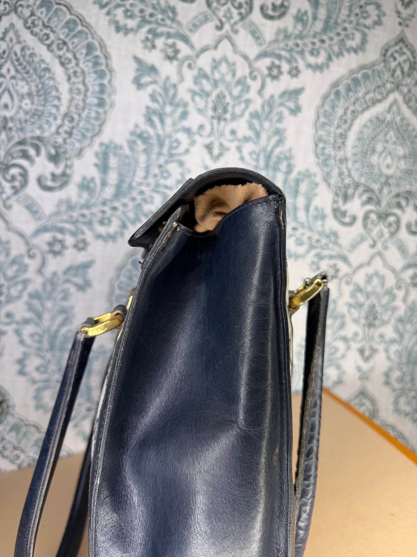 Gucci Navy Vintage Sherry Line Top Handle Bag