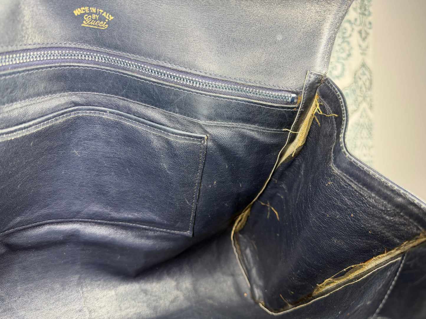Gucci Navy Vintage Sherry Line Top Handle Bag