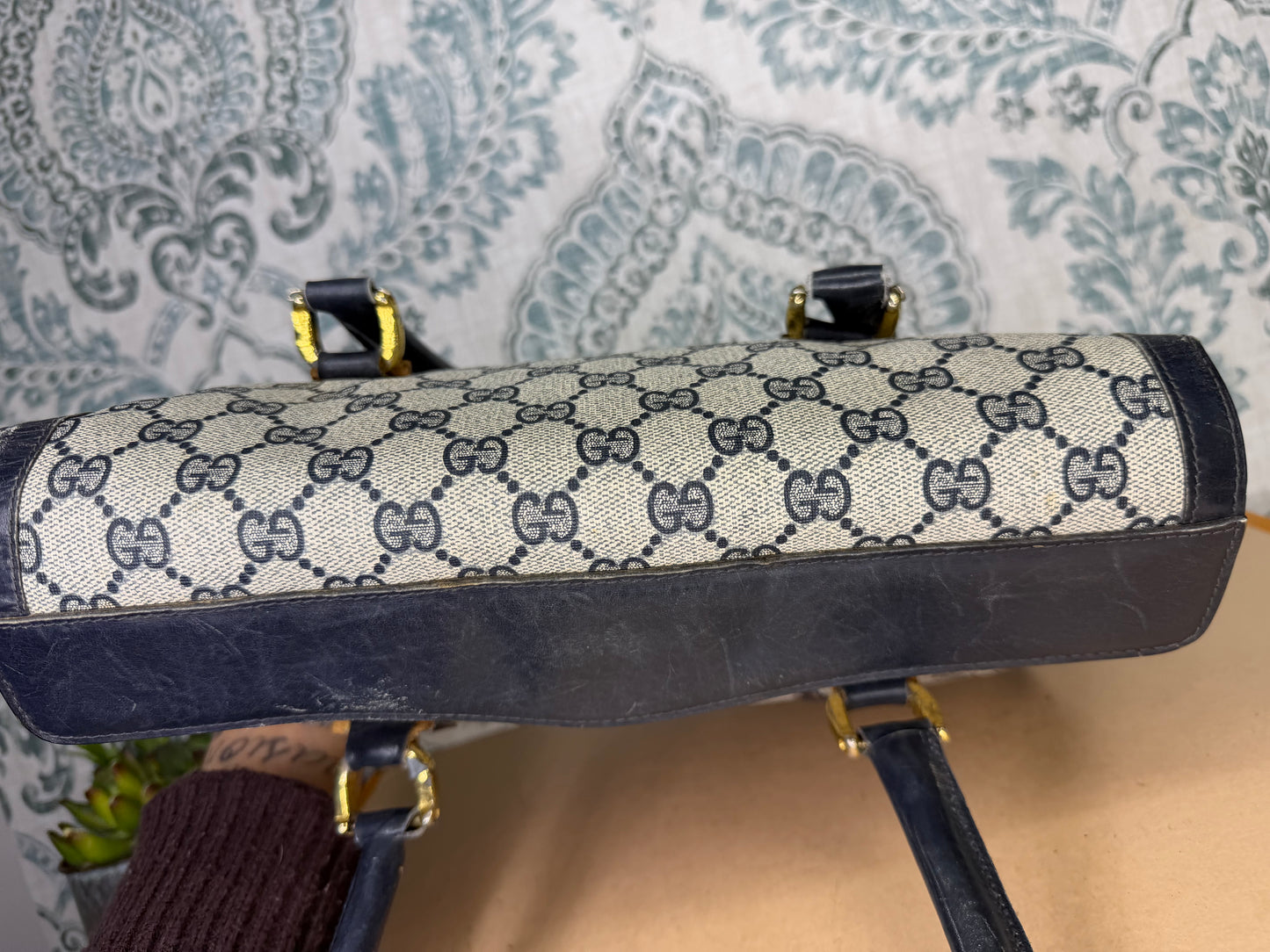 Gucci Navy Vintage Sherry Line Top Handle Bag
