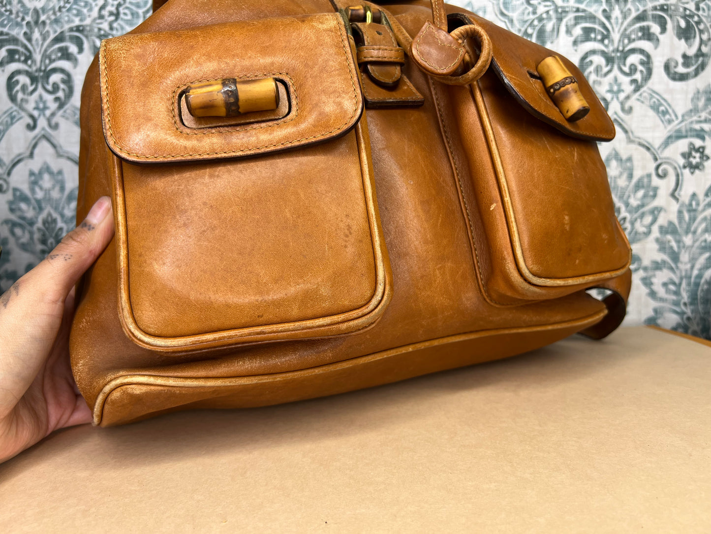 Gucci Bambo Brown Leather Backpack