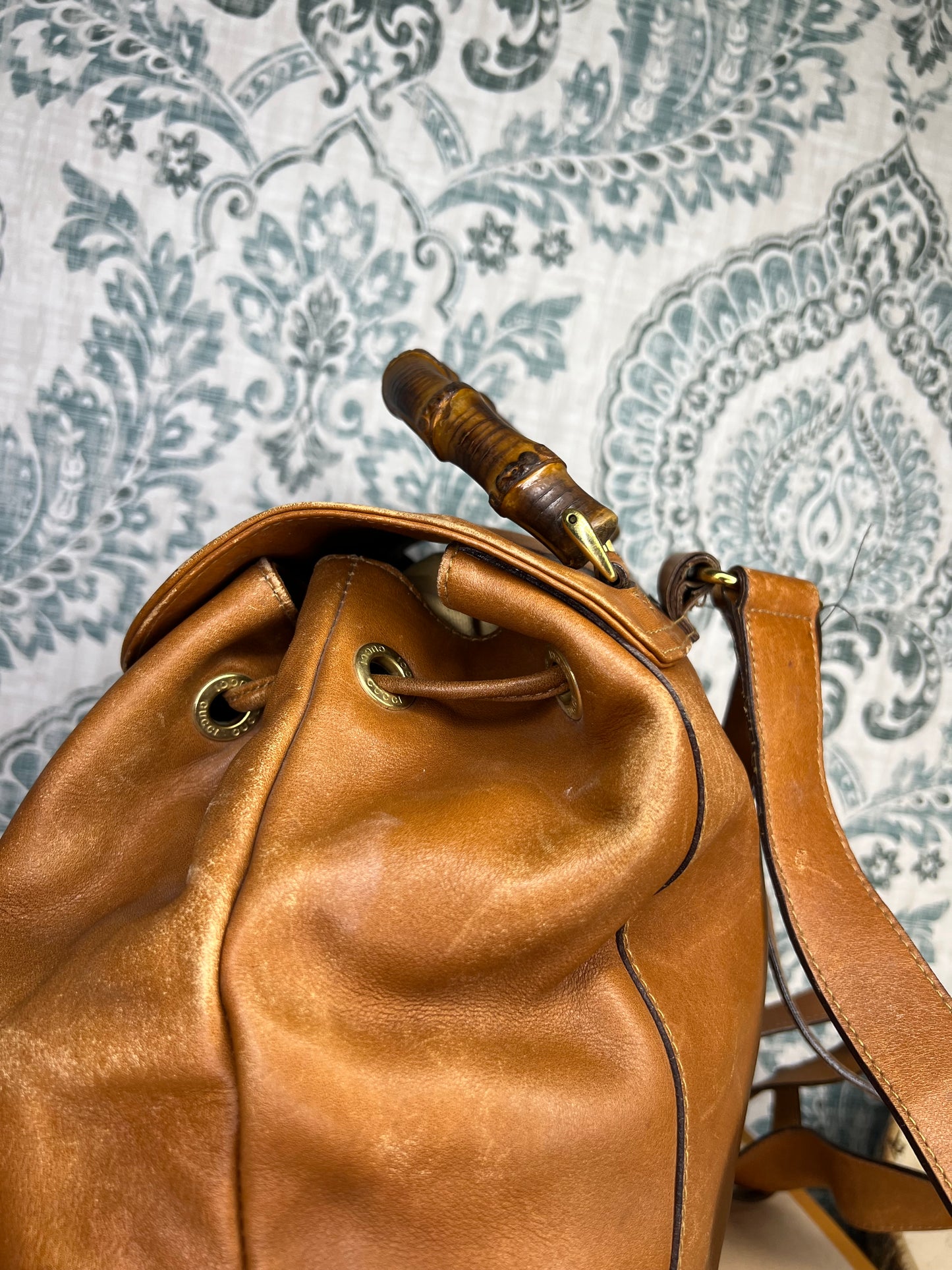 Gucci Bambo Brown Leather Backpack