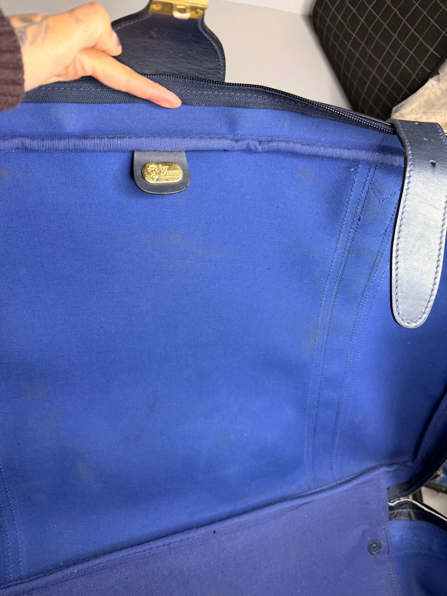 Gucci Navy Sherry Line Soft Suitcase