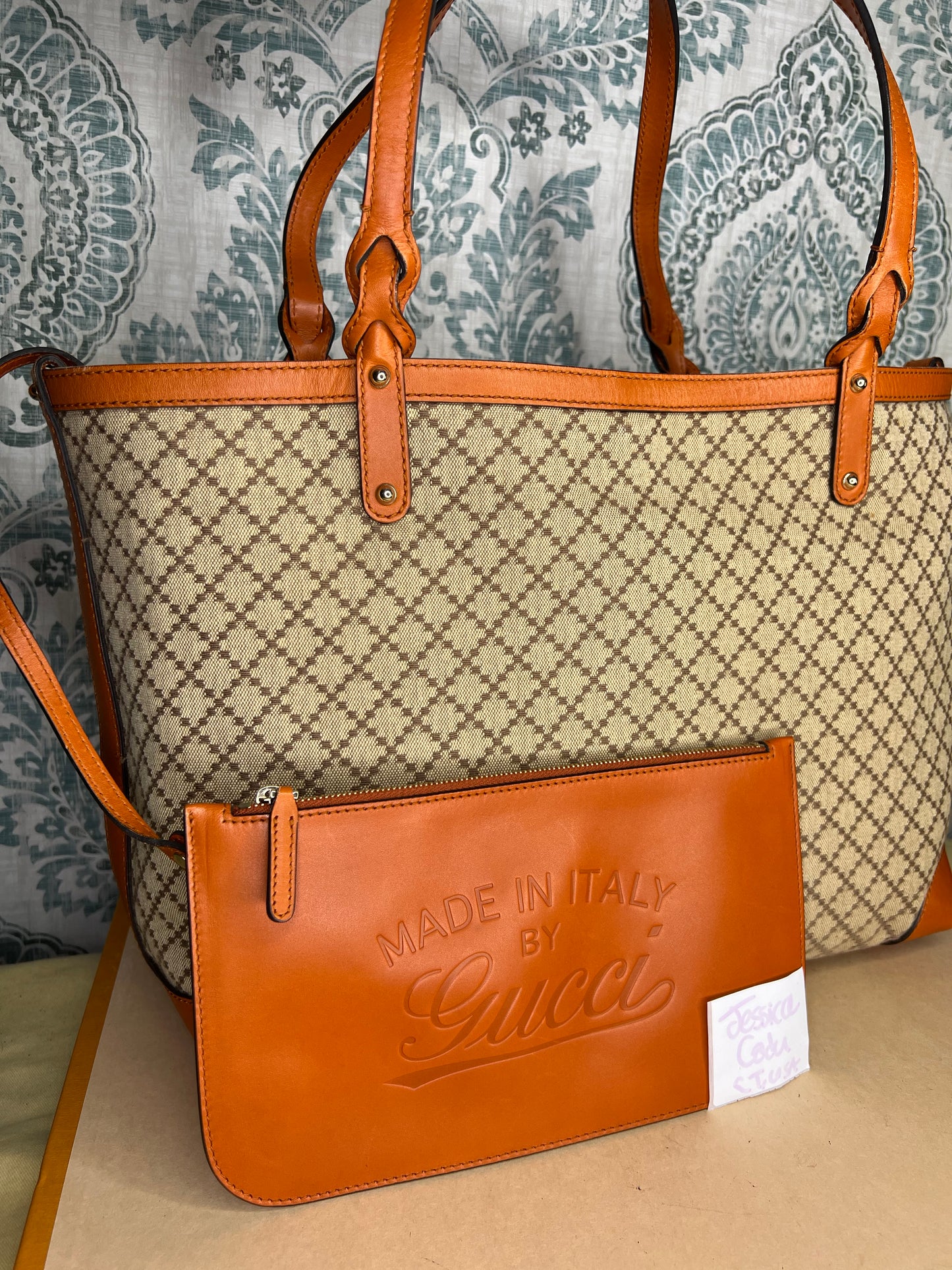 Gucci Diamante Orange Medium Tote with Pouch