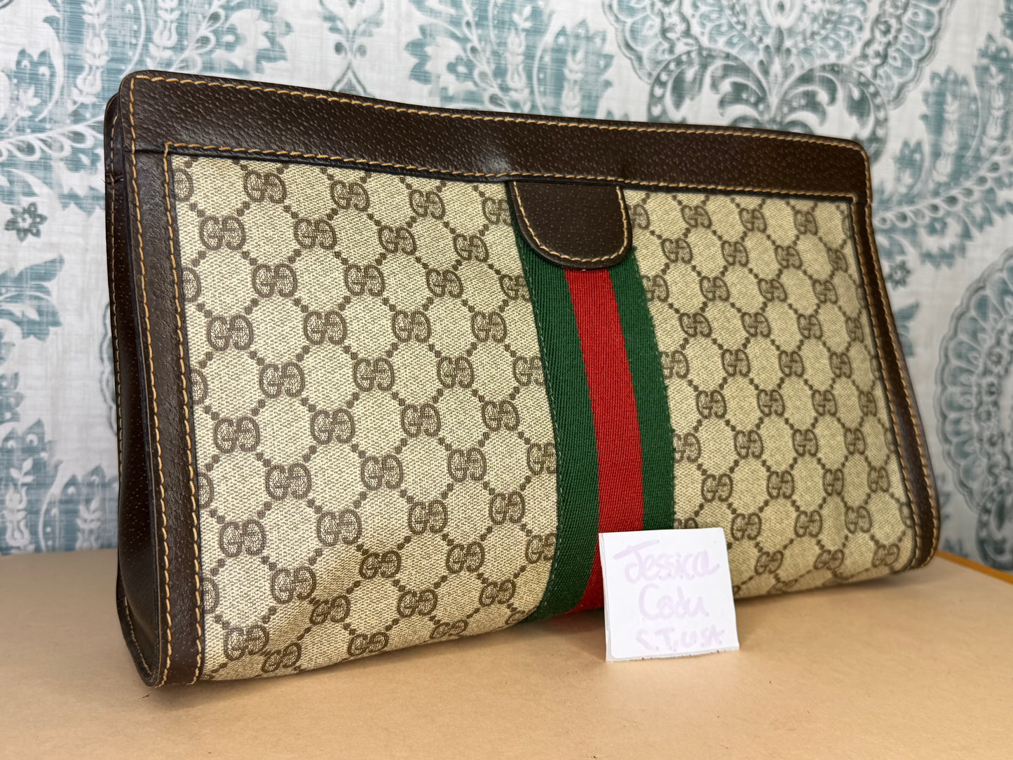 Gucci Supreme Brown Sherry Line Clutch (GG Parfums)
