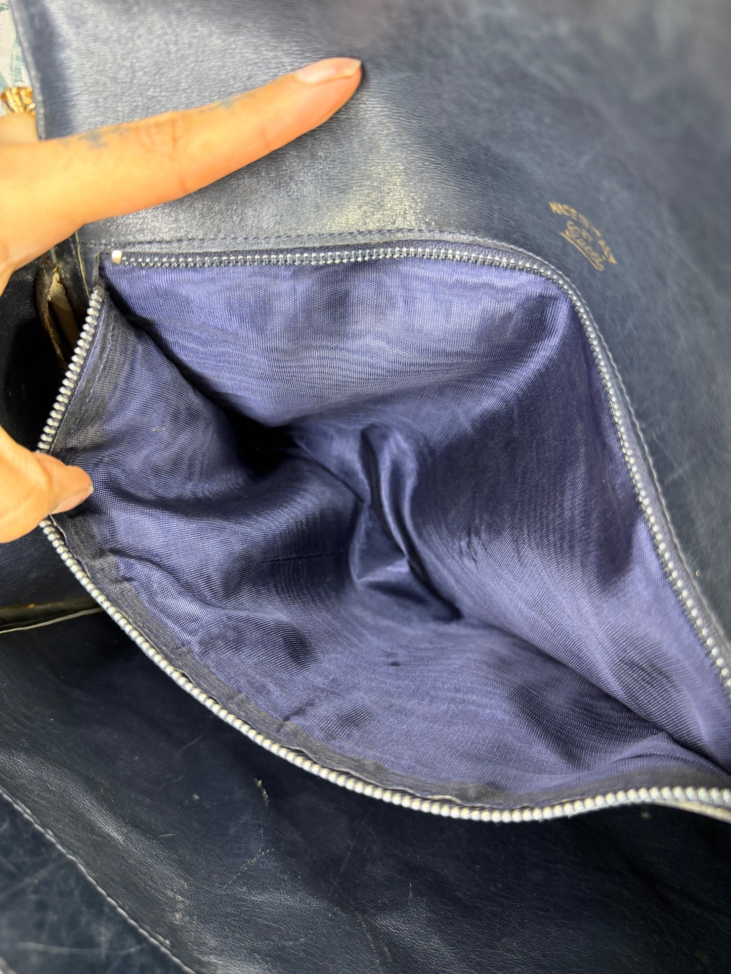 Gucci Navy Vintage Sherry Line Top Handle Bag