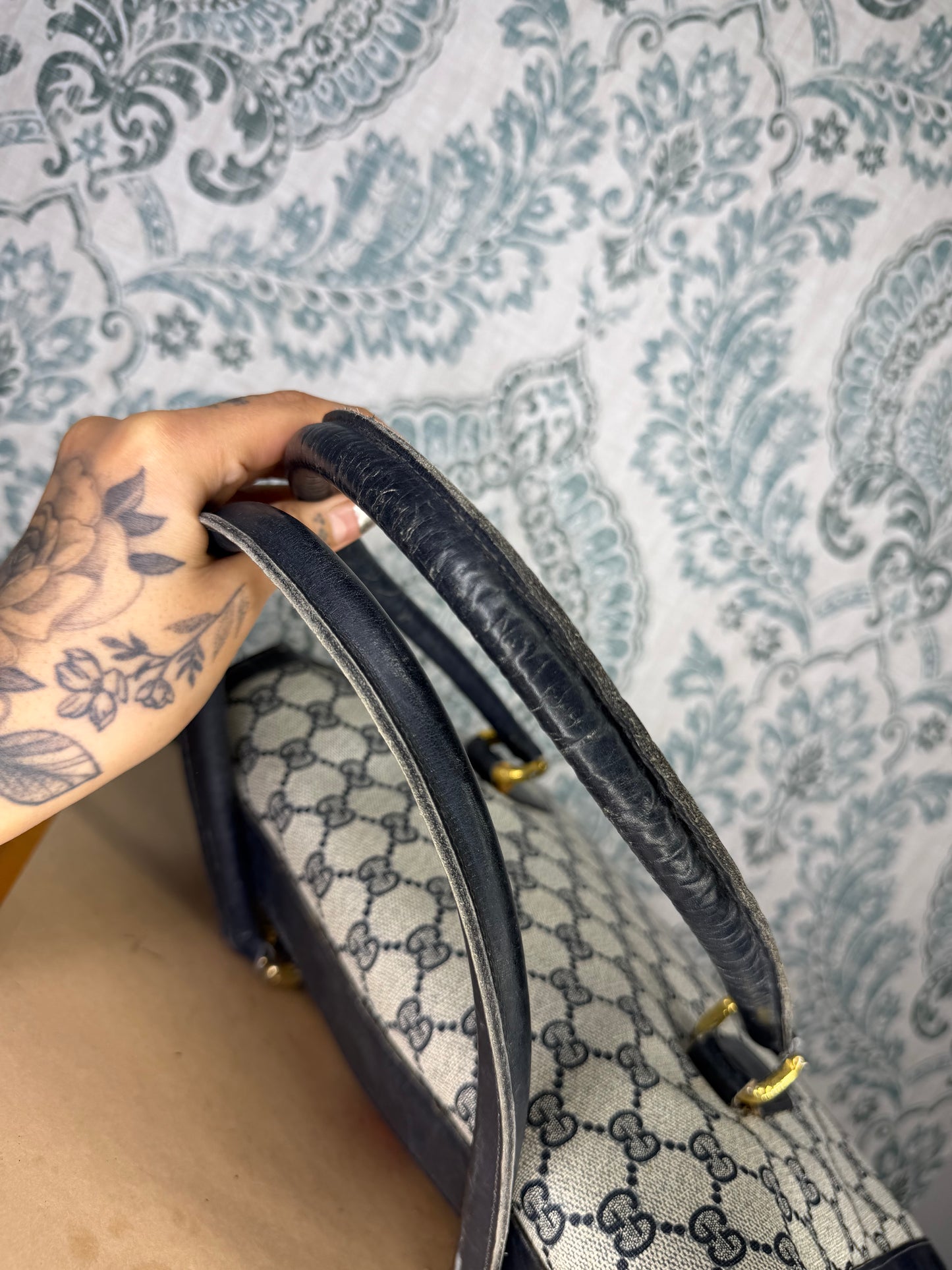 Gucci Navy Vintage Sherry Line Top Handle Bag