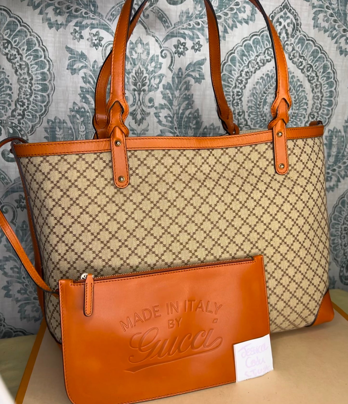 Gucci Diamante Orange Medium Tote with Pouch