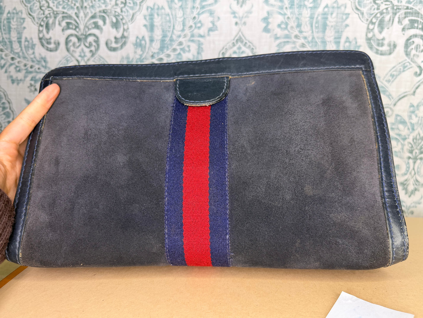 Gucci Black Suede Sherry Line Clutch
