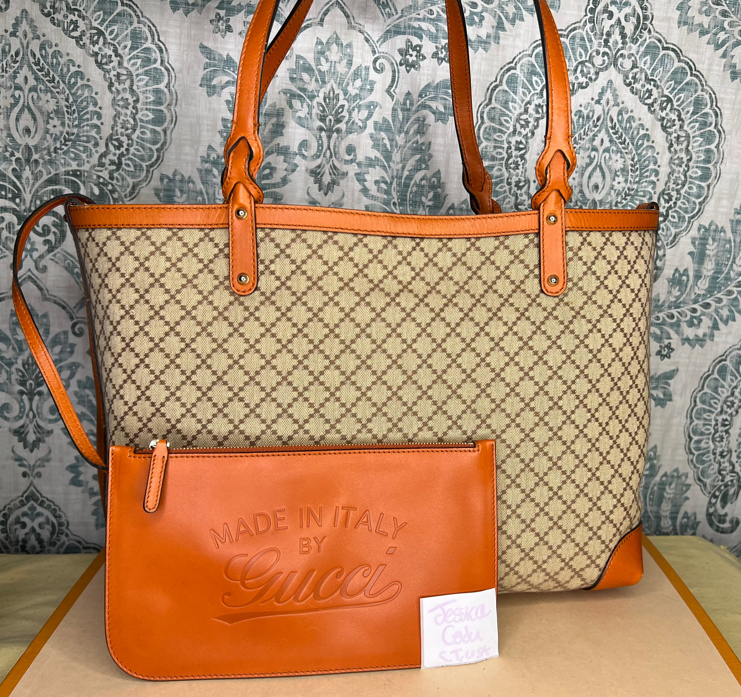 Gucci Diamante Orange Medium Tote with Pouch