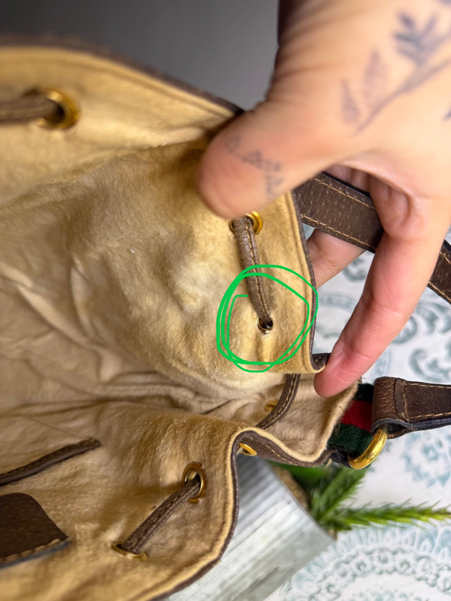 Gucci Canvas Sherry Line Drawstring Bucket Bag