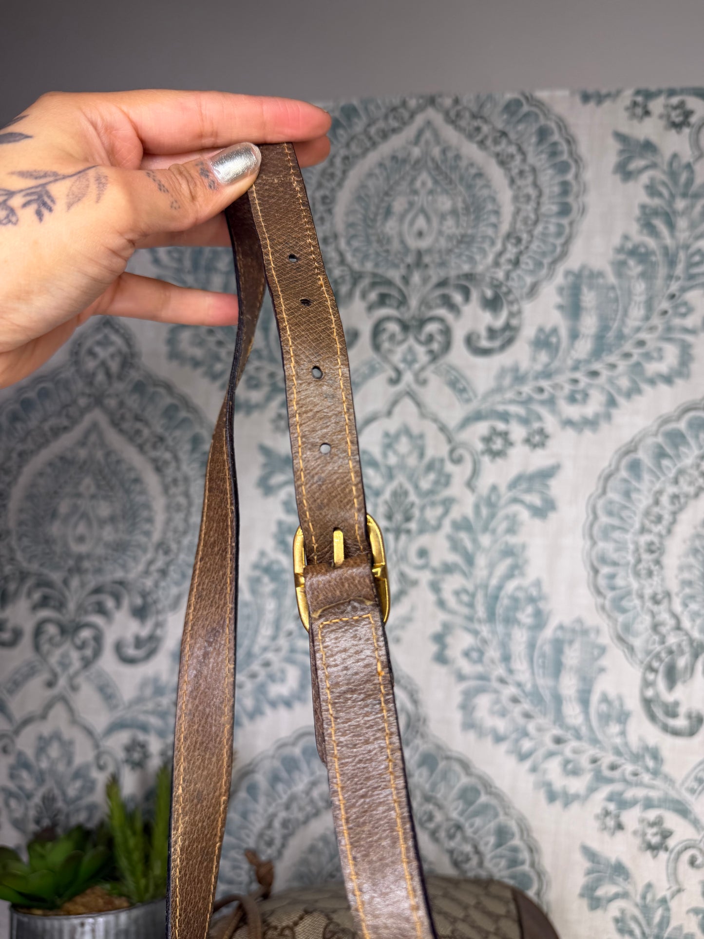 Gucci Canvas Sherry Line Drawstring Bucket Bag