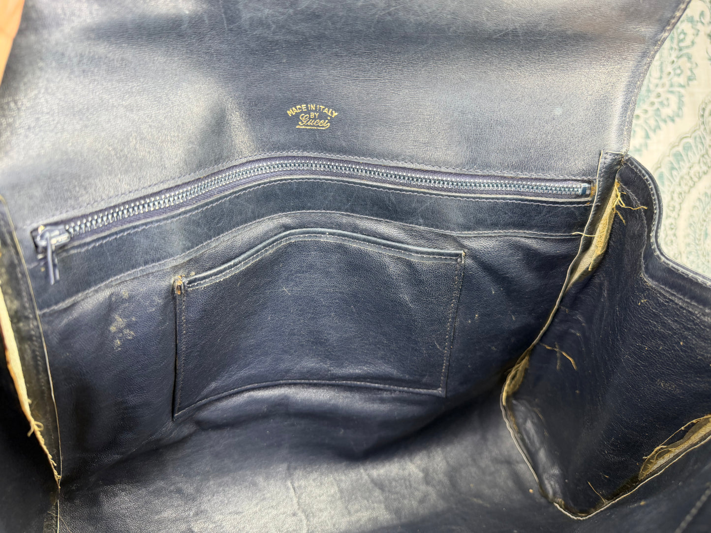 Gucci Navy Vintage Sherry Line Top Handle Bag