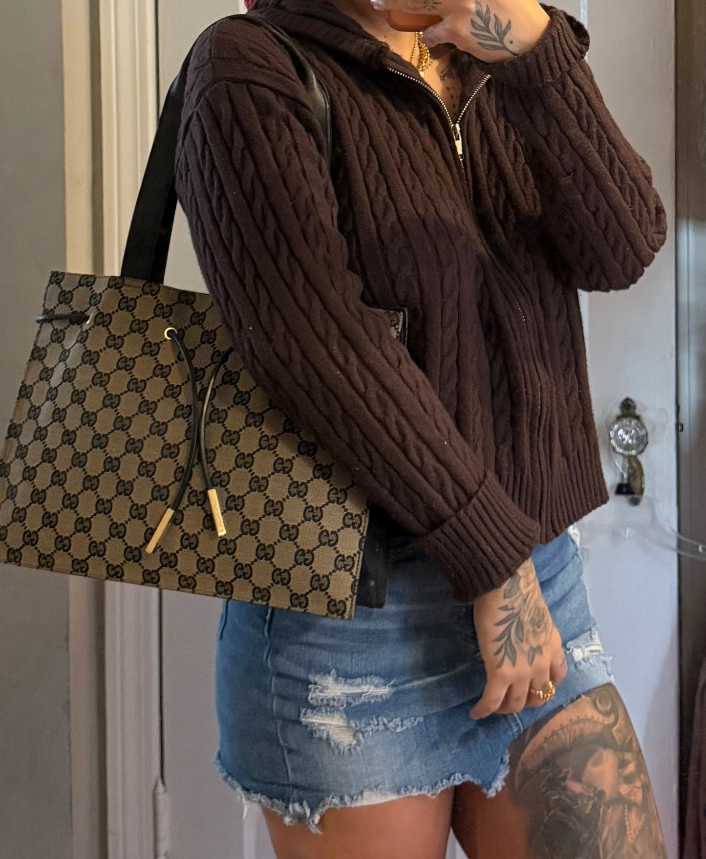 Gucci Black Canvas GG Small Tote