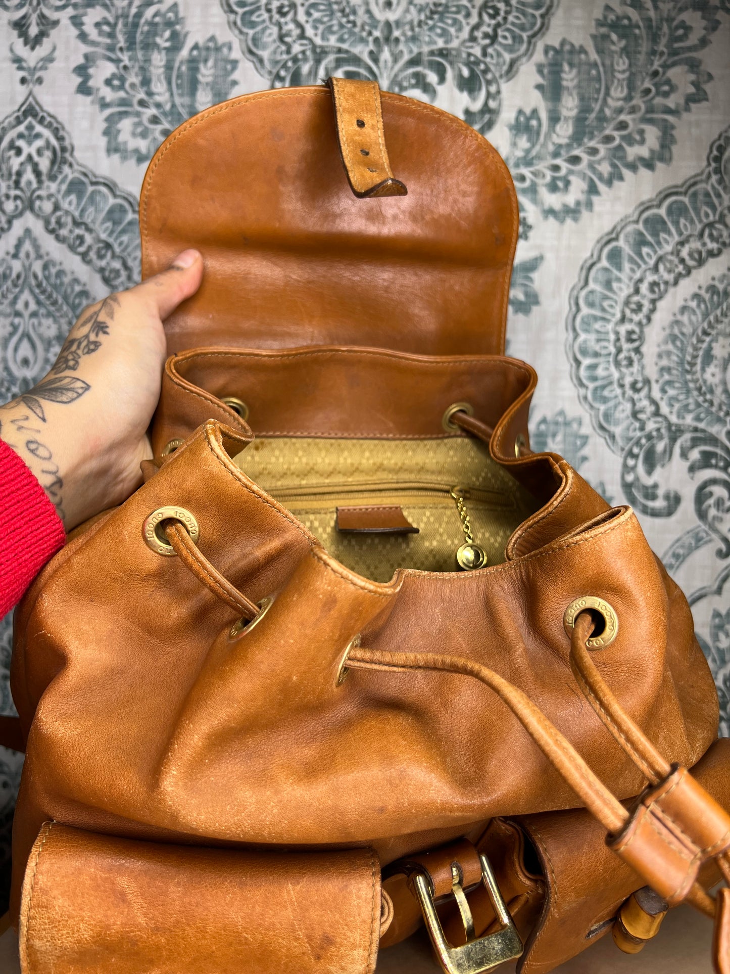 Gucci Bambo Brown Leather Backpack