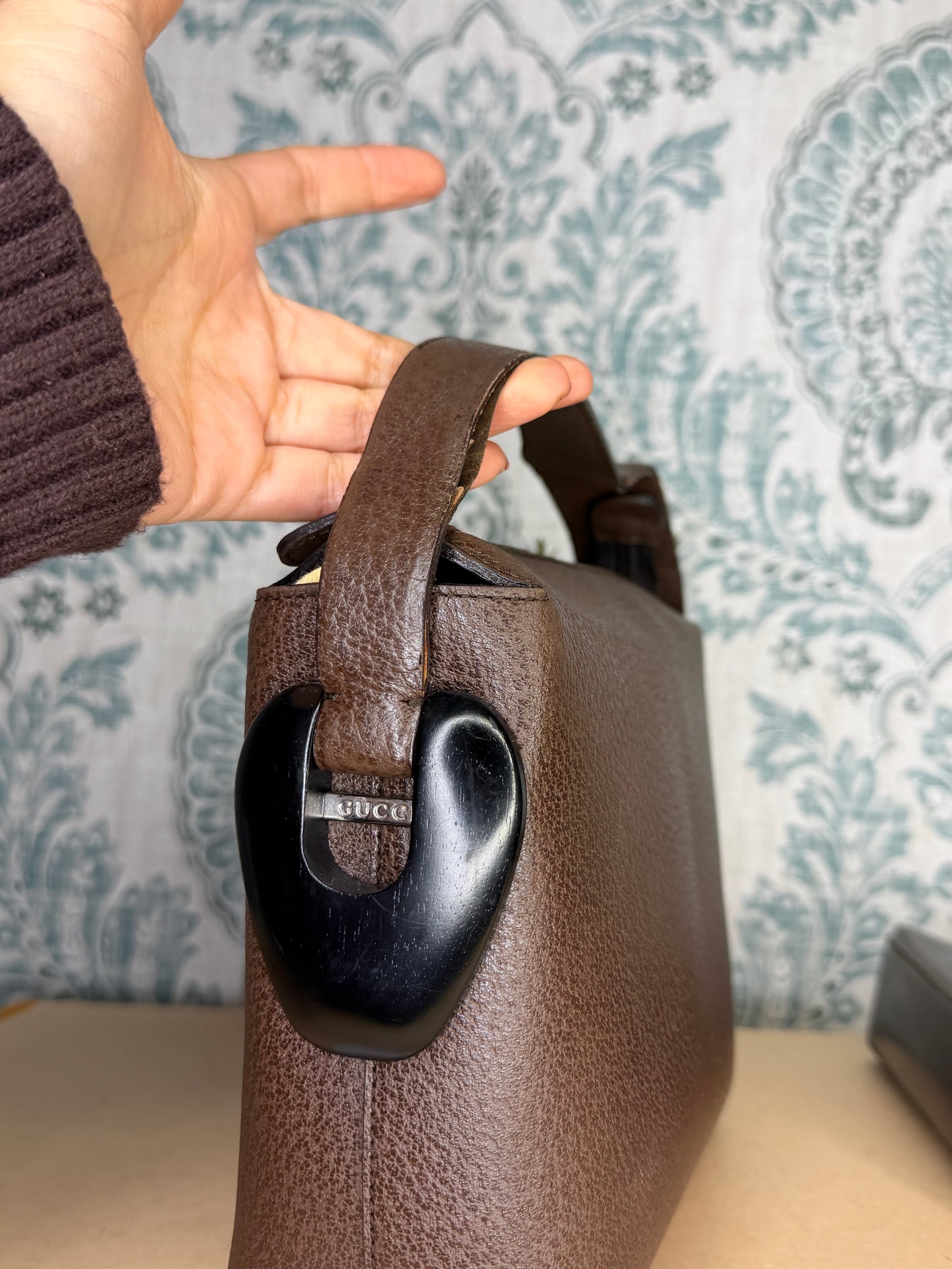 Gucci Vintage Brown Handbag with Pouch