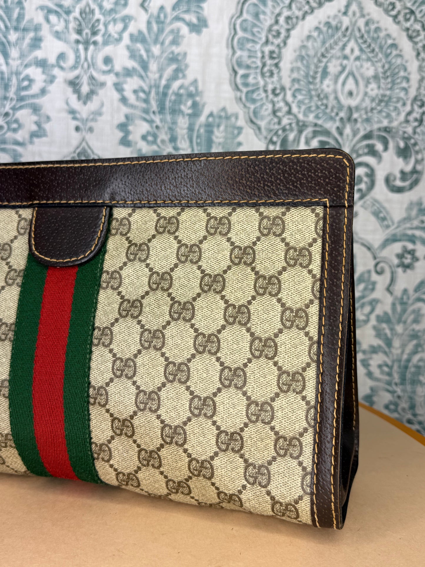 Gucci Supreme Brown Sherry Line Clutch (GG Parfums)