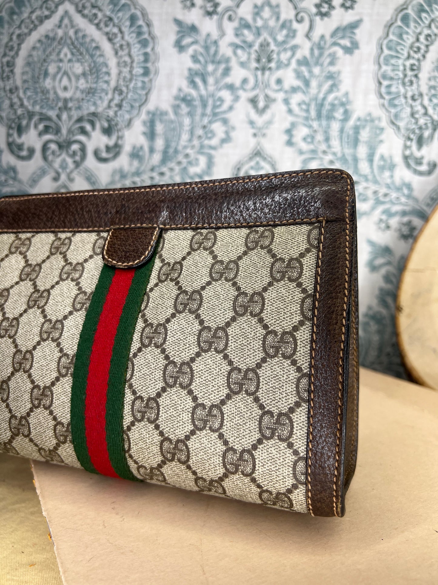 GG Supreme Brown Sherry Line Clutch