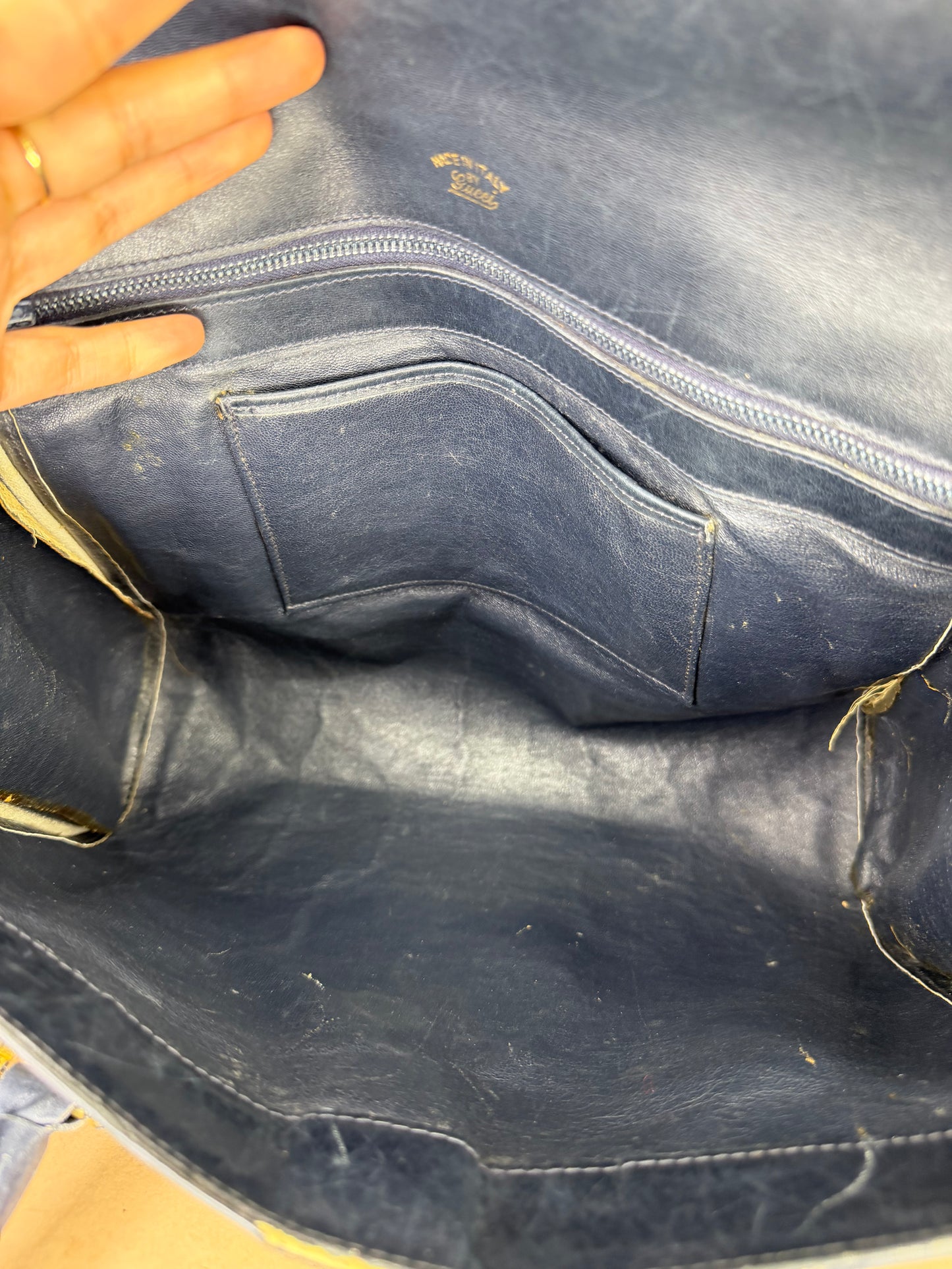 Gucci Navy Vintage Sherry Line Top Handle Bag