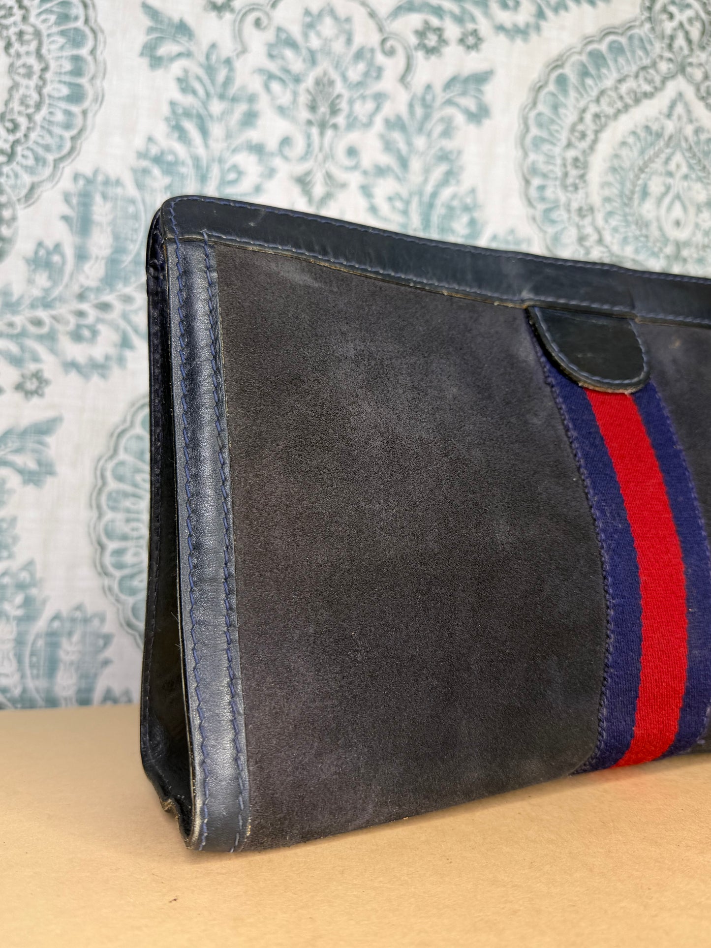 Gucci Black Suede Sherry Line Clutch