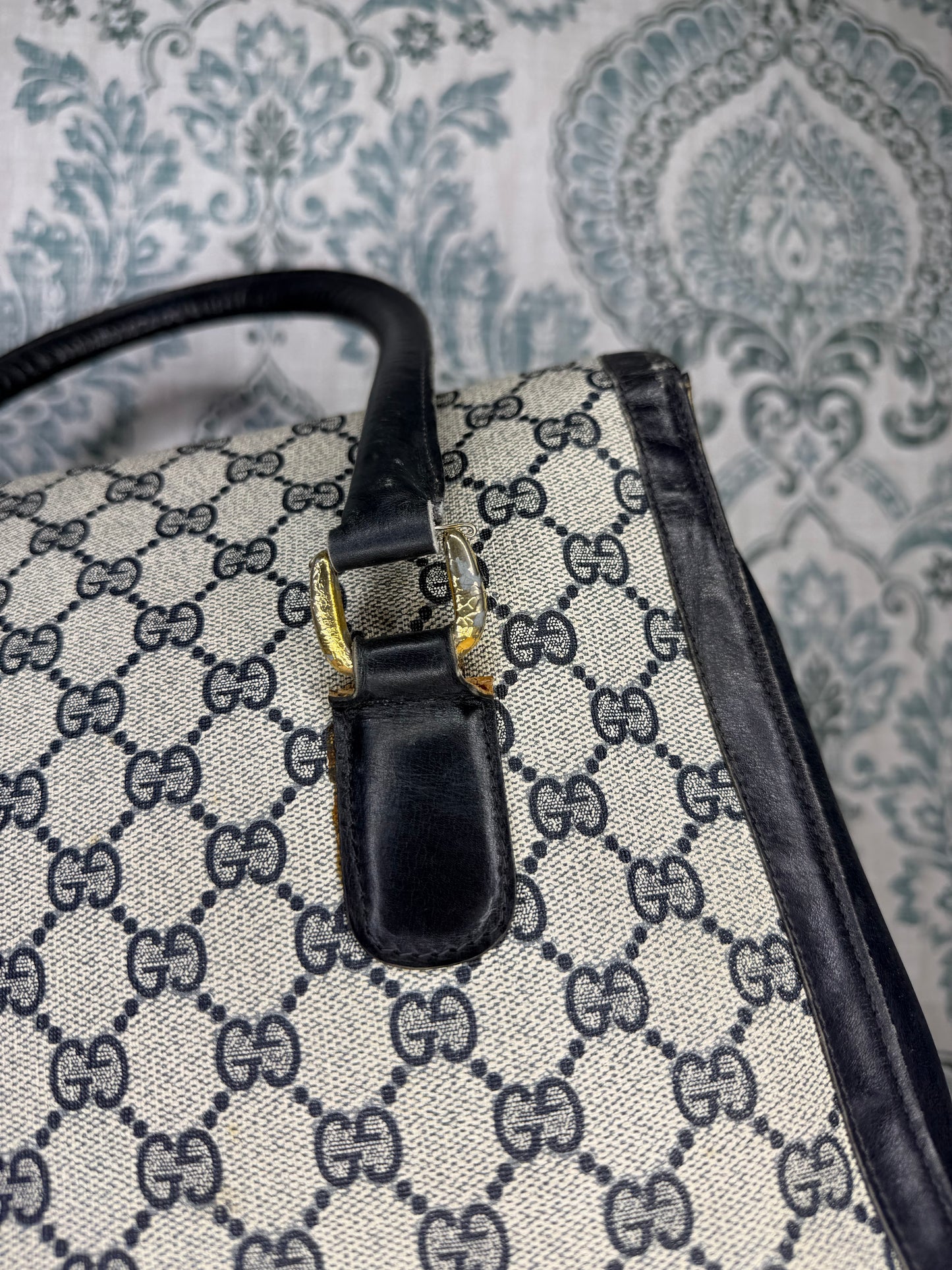 Gucci Navy Vintage Sherry Line Top Handle Bag
