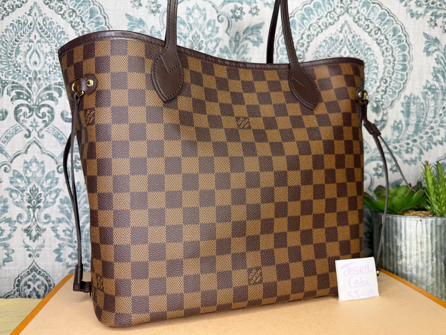 Louis Vuitton Damier Ebene Neverfull MM Rose Ballerine