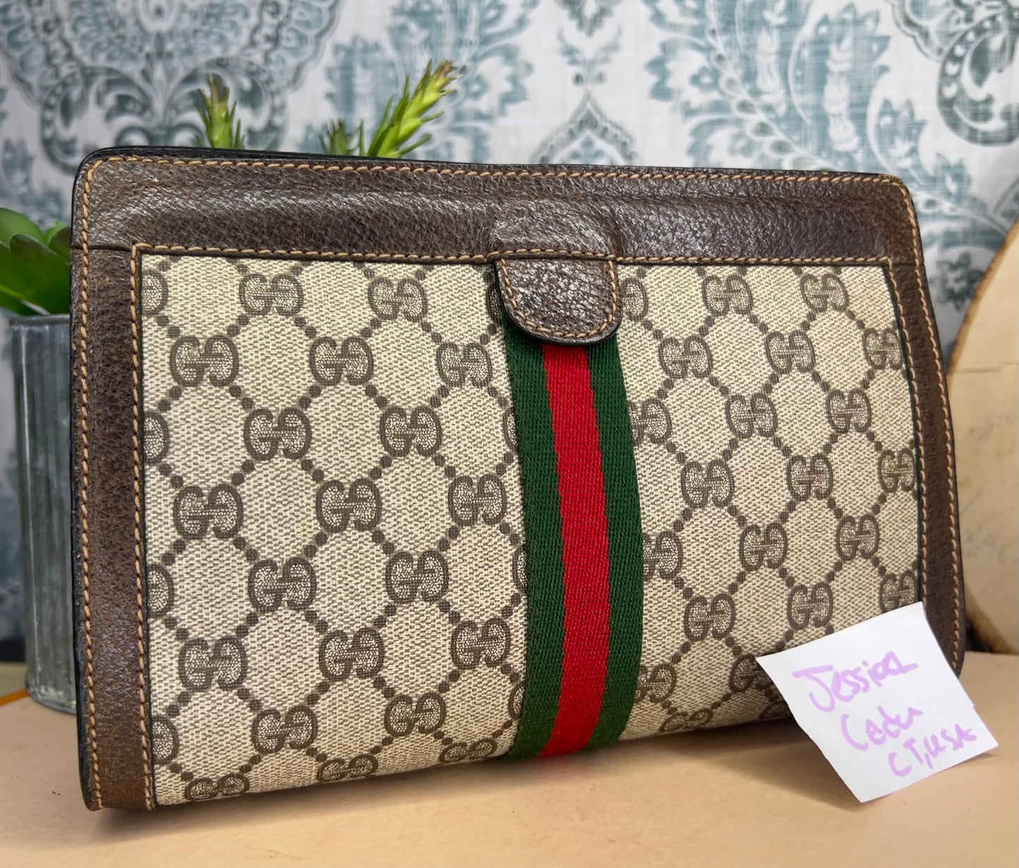 GG Supreme Brown Sherry Line Clutch