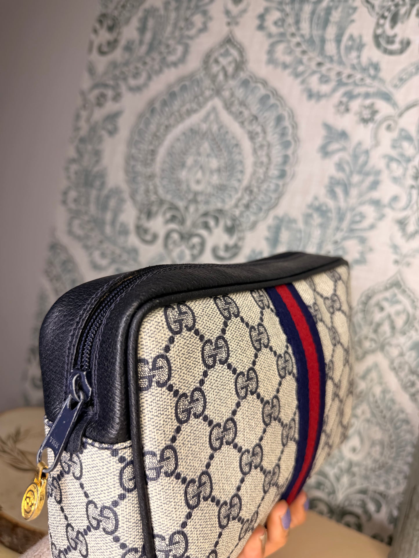 Gucci Navy Sherry Line Clutch