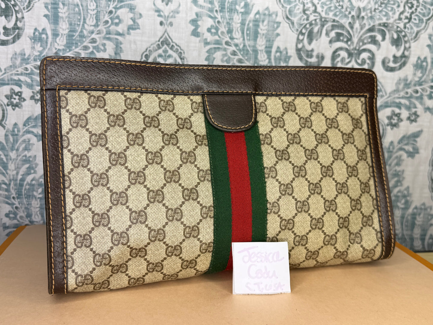 Gucci Supreme Brown Sherry Line Clutch (GG Parfums)
