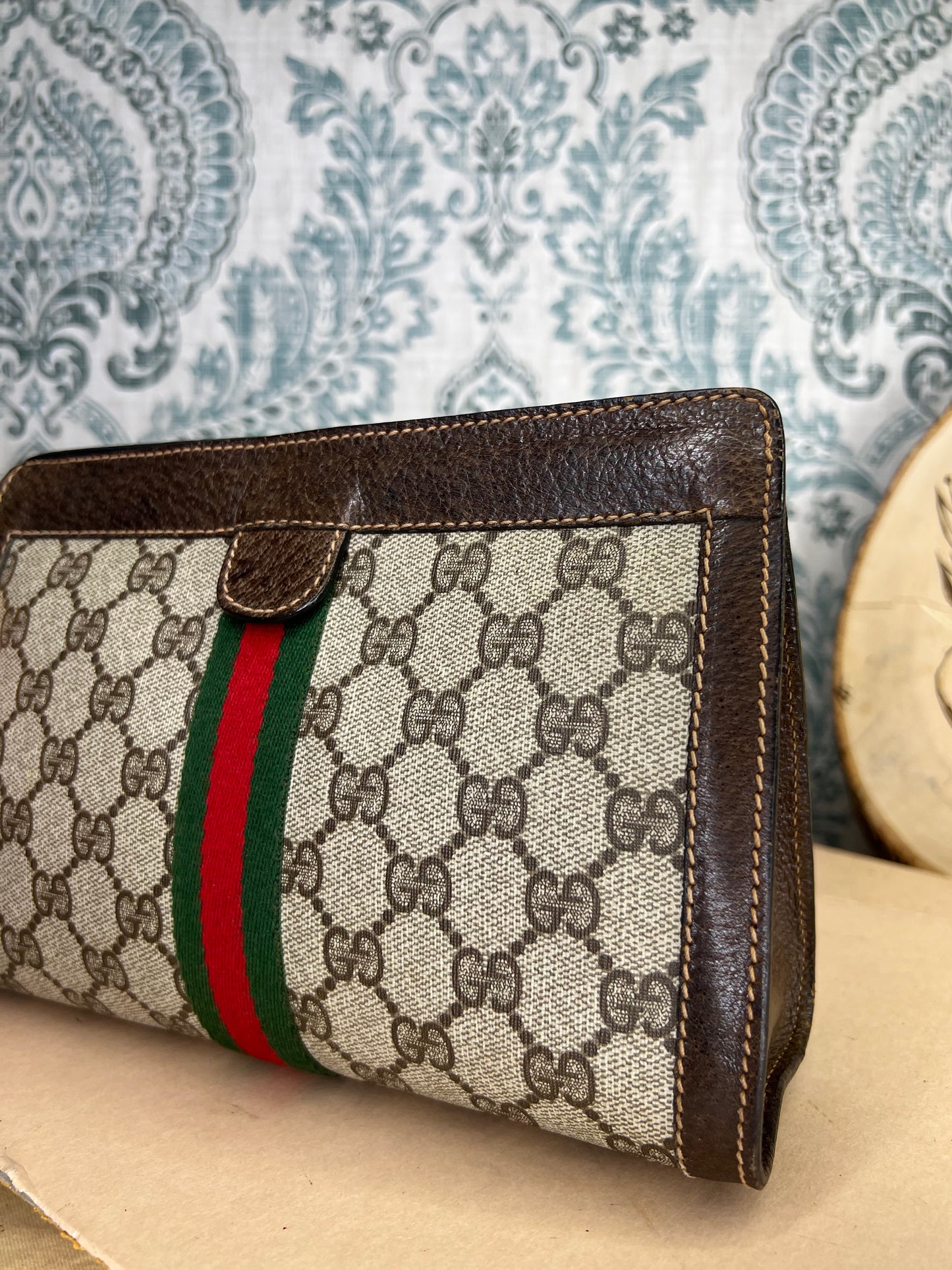 GG Supreme Brown Sherry Line Clutch