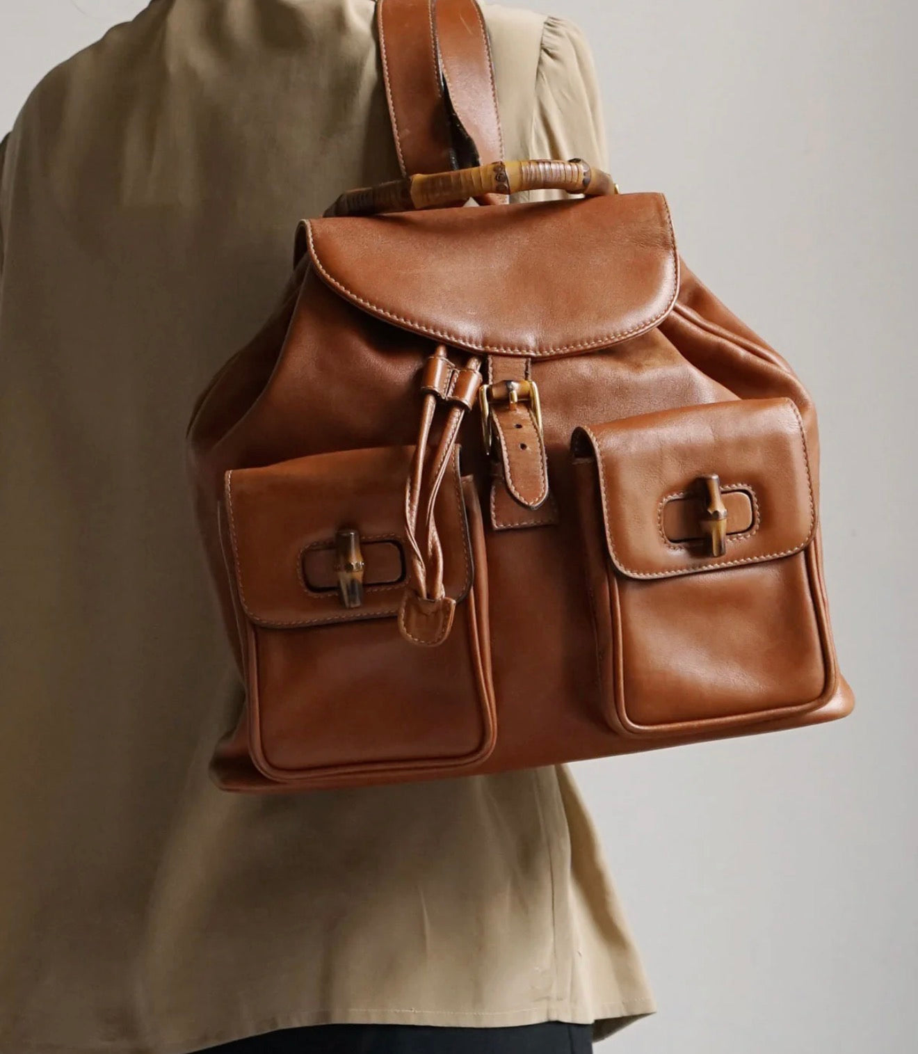 Gucci Bambo Brown Leather Backpack