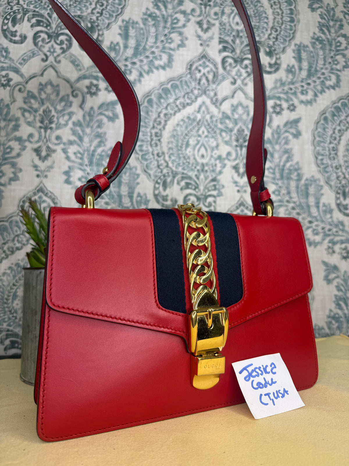 Gucci Sylvie Red Sherry Line Shoulder Bag