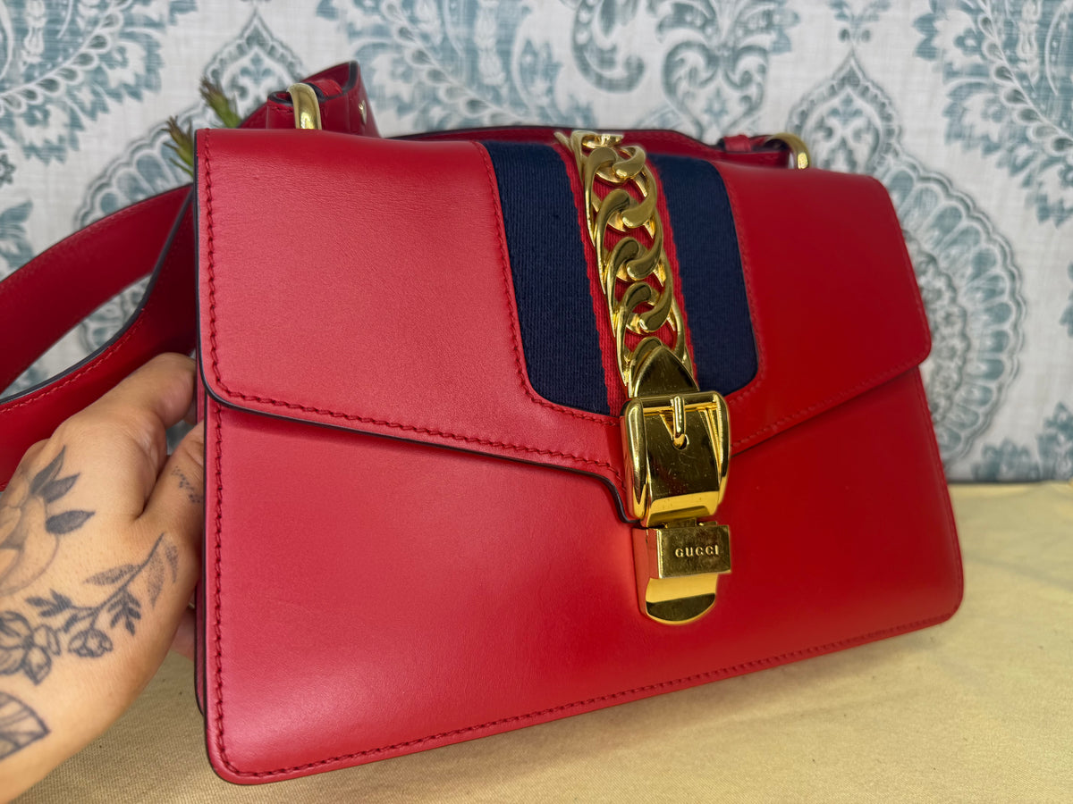 Gucci Sylvie Red Sherry Line Shoulder Bag