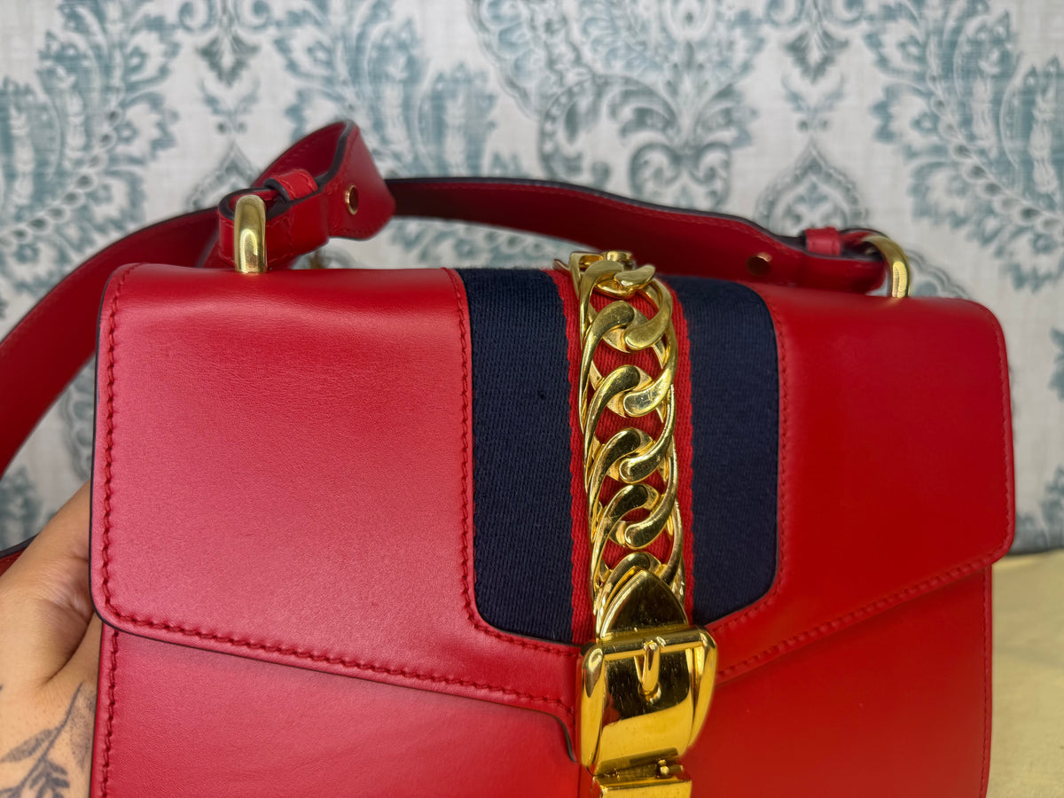 Gucci Sylvie Red Sherry Line Shoulder Bag