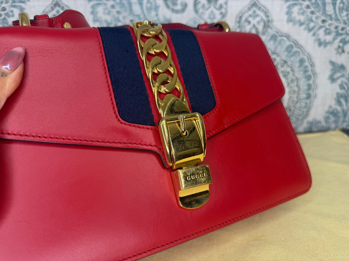Gucci Sylvie Red Sherry Line Shoulder Bag