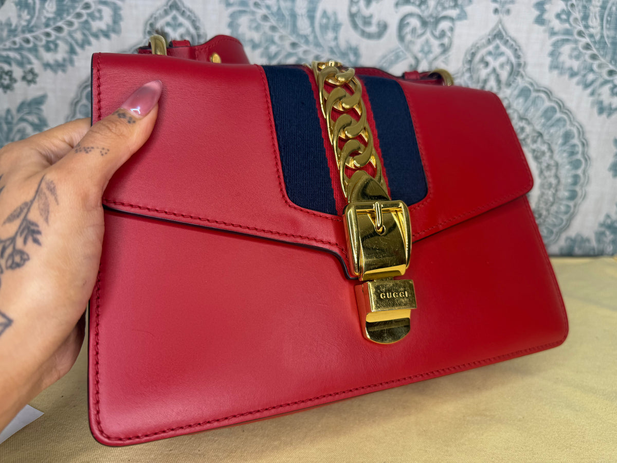 Gucci Sylvie Red Sherry Line Shoulder Bag