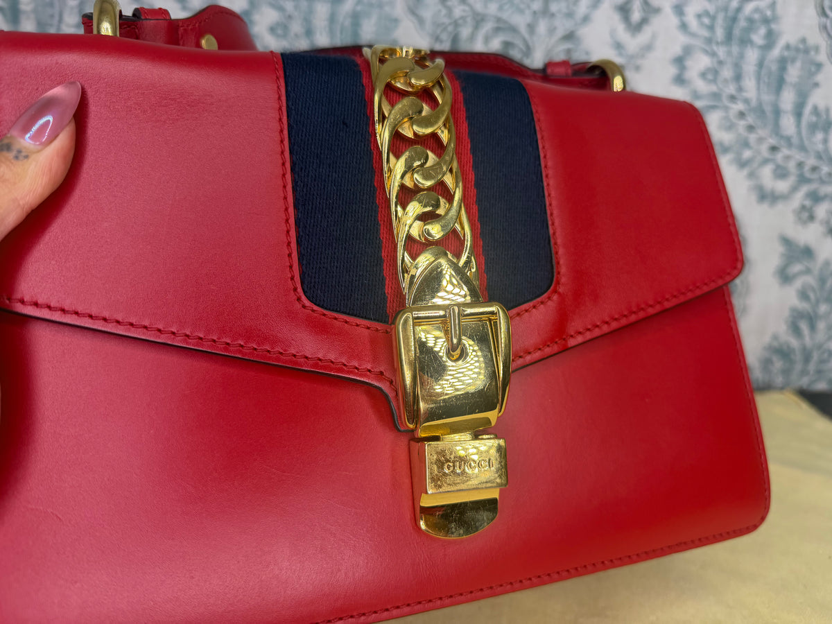 Gucci Sylvie Red Sherry Line Shoulder Bag