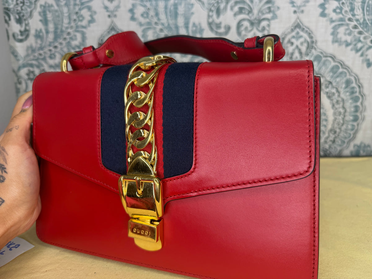 Gucci Sylvie Red Sherry Line Shoulder Bag