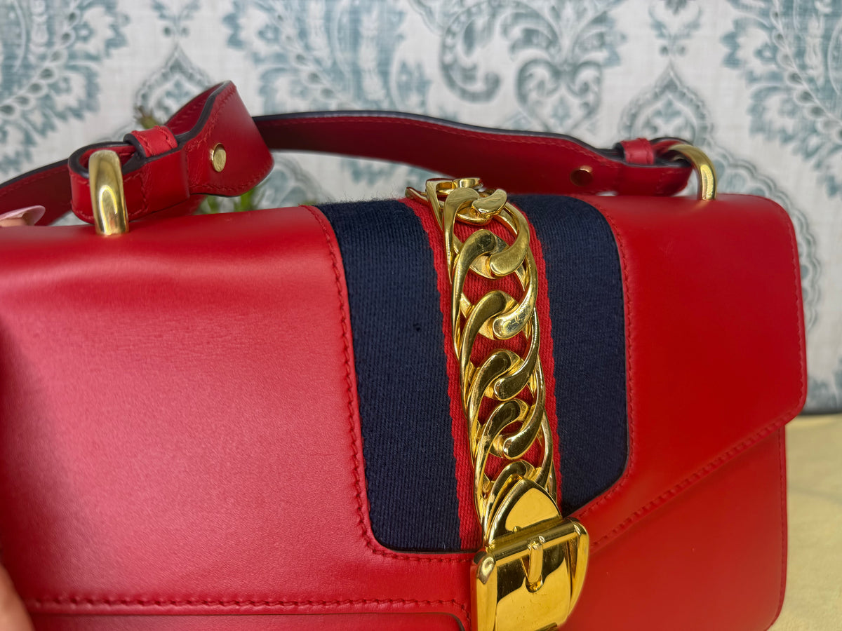 Gucci Sylvie Red Sherry Line Shoulder Bag