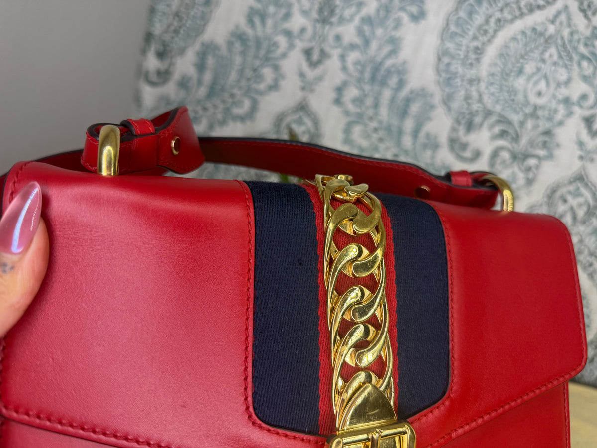 Gucci Sylvie Red Sherry Line Shoulder Bag