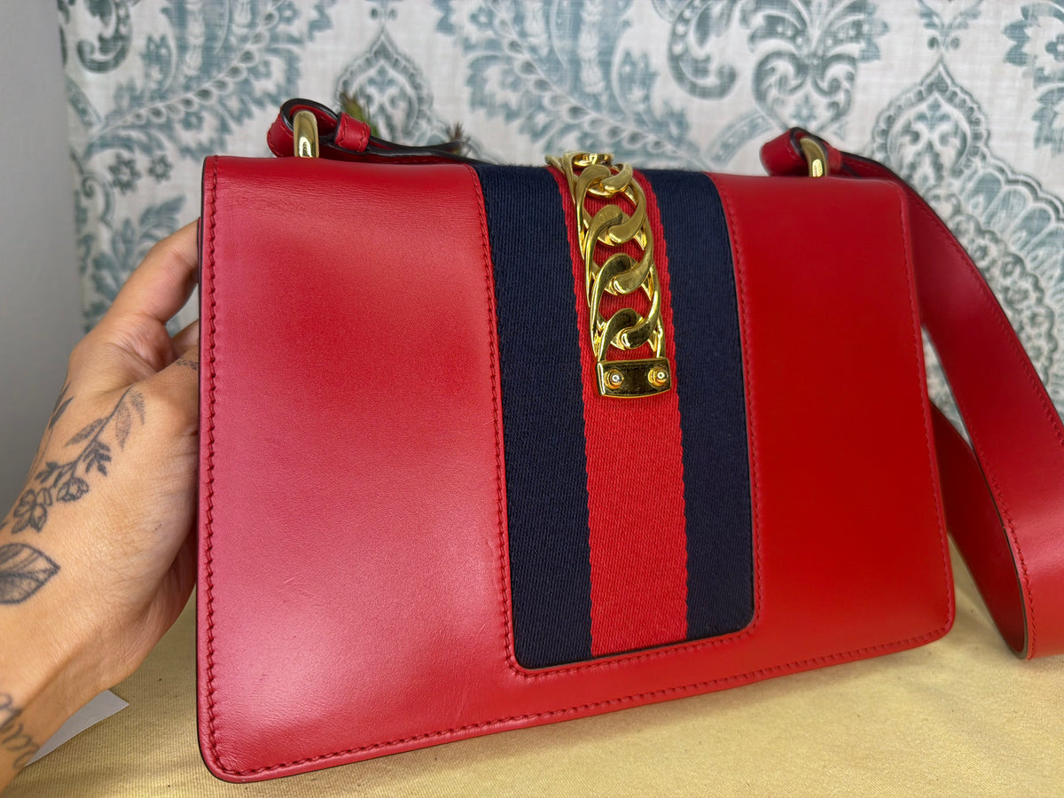 Gucci Sylvie Red Sherry Line Shoulder Bag