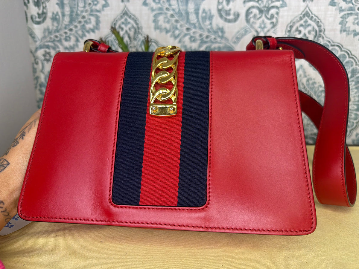 Gucci Sylvie Red Sherry Line Shoulder Bag